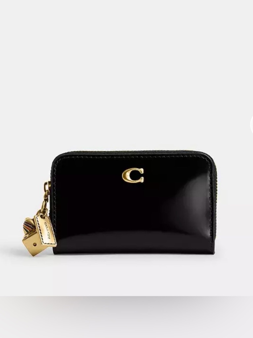 NWT Coach Essential Small Zip Around Wallet With Three Charms Black/Gold
